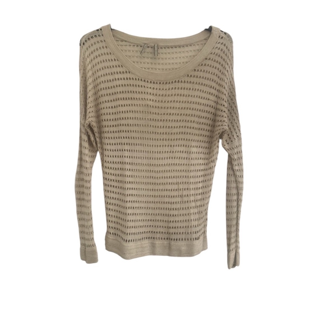GUESS. Sweater Womens‎ S Beige  3/4 Sleeve Open Knit Lightweight